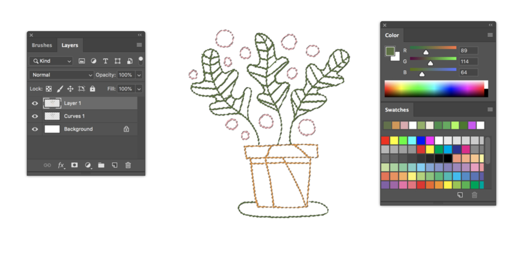 Turn a Sketch into Digital Art with This Complete Guide — Brush Tool Screenshot of Color Lines in Photoshop