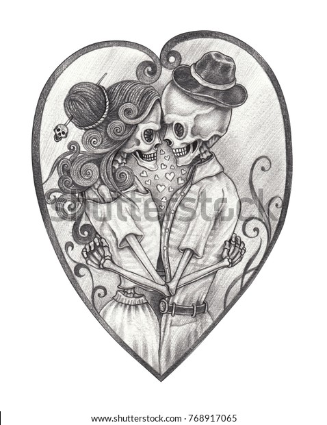 Art Romantic Skull Day Of The Dead.Hand Pencil Drawing On Paper. Stock Photo, Picture and Royalty Free Image. Image 90536405.