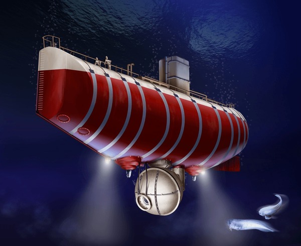 the bathyscaphe in the depths of the pacific ocean in 3D illustration Stock Illustration