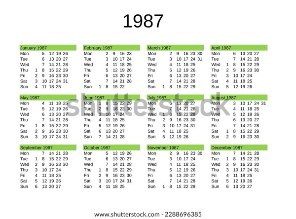 1987年のカレンダー（英語）」のイラスト素材 2288696385