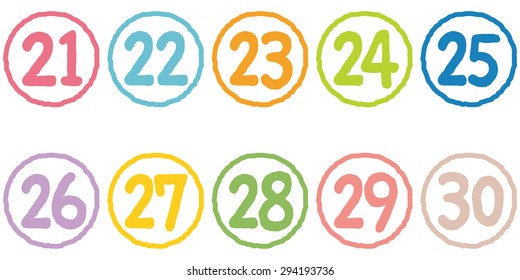 Cute Colorful Numbers Circle 21 30: ภาพประกอบสต็อก 294193736 | Shutterstock