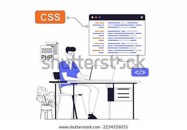 Development Programming Concept People Scene Flat Stock Illustration ...