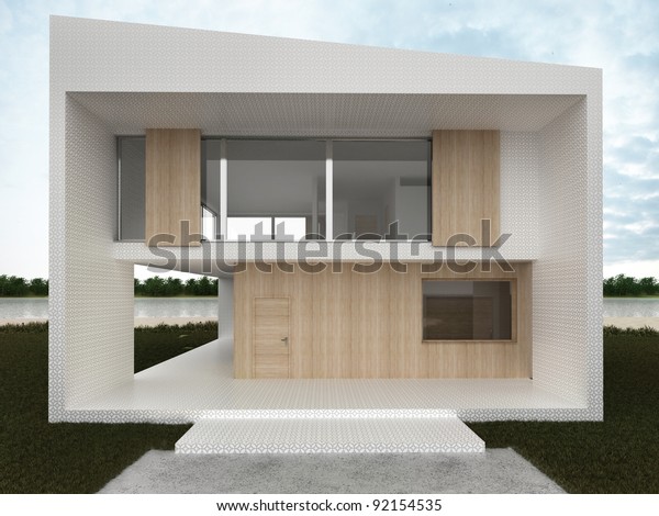 Modern House Design Computer Generated Visualization Stock Illustration ...