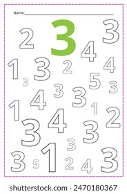 Printed Sheet Worksheet Numbers Number Three Stock Illustration ...