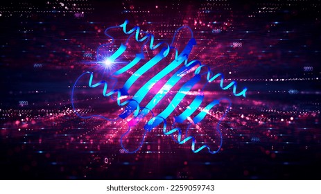 Proteomics and Protein Folding Prediction Through Computational Means - The Study of the Function and Structure of Proteins Within Living Organisms - Conceptual Illustration Stock Illustration