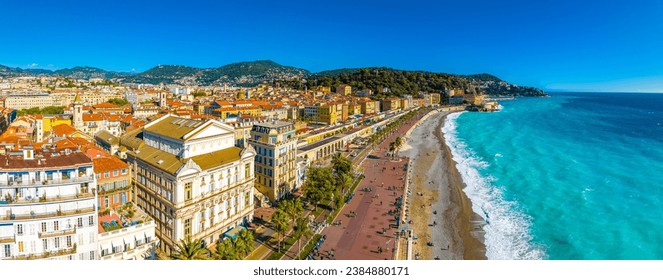 Aerial view of Nice, Nice, the capital of the Alpes-Maritimes department on the French Riviera 库存照片