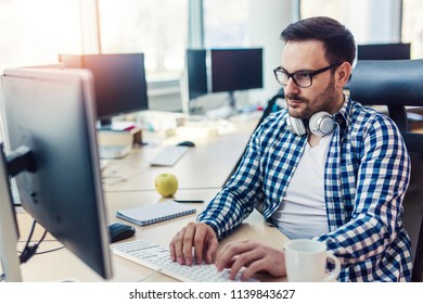 Attractive Programmer Working Hard Company Office Stock Photo ...
