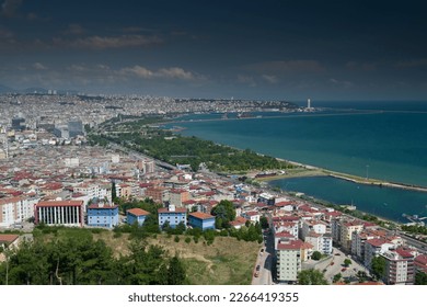 Canik, Samsun, Turkey. 12 July 2021. View of Samsun Canik district. Top view of Bandirma Ship Museum and National Struggle Open Air Museum Editorial Stock Photo