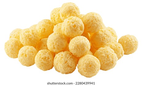 Puffed Ball Cheese Corn Chips In Gray Bowl And Sprinkled Isolated On White Background Stock Photo - Download Image Now - iStock