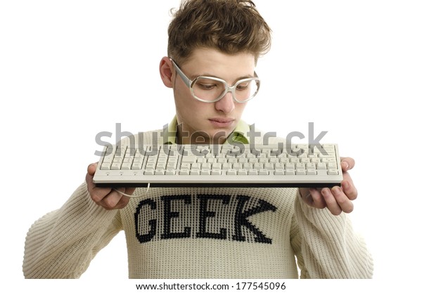 Geek Playing Video Games Keyboard Gamer Stock Photo 177545096 ...