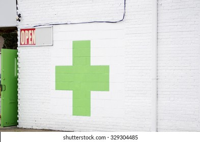 Green Cross, Medical Marijuana Dispensaries Stock Photo