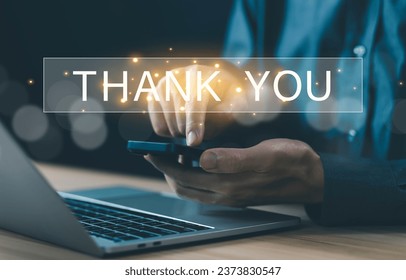 message thank you on a display screen. concept of thank you business, congratulations, and appreciation gratitude. presentation from technology digital in phone - Φωτογραφία στοκ