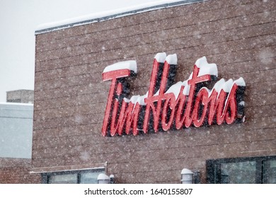 Tim Hortons Logo in Front of One of Their Restaurants in Quebec