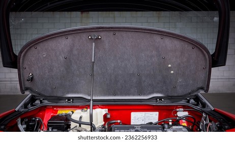 Closeup Ferrari Portofino Engine Bay Red Engine Cover Biturbo