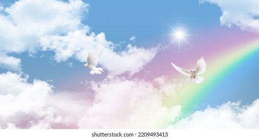 Heaven Background with Doves · Creative Fabrica