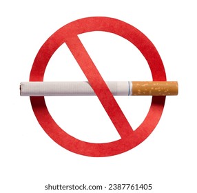 Stop smoking icon. No smoking concept. Red forbidden sign with a cigarette, isolated on a white background. Arkivfotografi