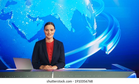 Professional television host in live broadcast setting