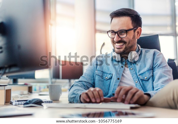 Young Smart Ambitious Programmer Working Hard Stock Photo 1056775169 ...