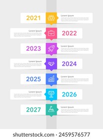 7 years vertical timeline of business design template. Business presentation. Vector illustration. – Stockvektorgrafik