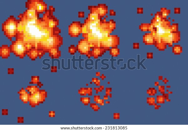 8-bit Pixel-art Explosion Animation Vector Frames Stock