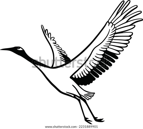 Beautiful Flying Bird Outline Art Work Stock Vector (Royalty Free