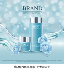 Blue Background Realistic Vector Moisturizing Cosmetic Stock Vector