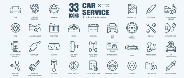 Icône de service de voiture, ensemble d'icônes avec contour modifiable et arrière-plan blanc. Service automatique, ensemble d'icônes de réparation de voiture. Service de voiture et garage.  : image vectorielle de stock