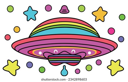 子供　手描きイラスト　宇宙船？ 漫画の宇宙船の子供のイラストとベクターポスターデザイン」の