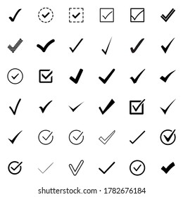 Check mark icon set. Tick symbol vector collection. Stock Vector