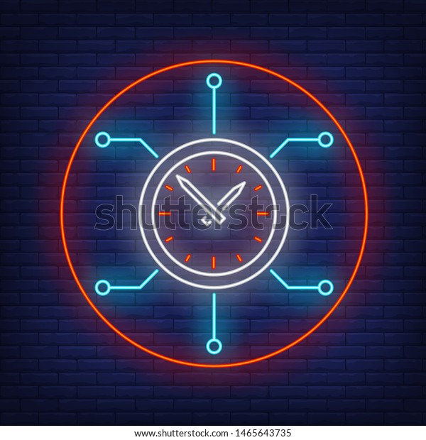 Clock Circuit Board Neon Sign Watch Stock Vector (Royalty Free