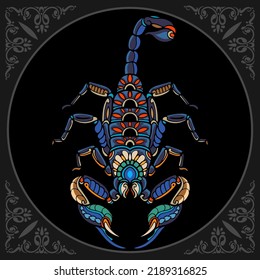 Colorful Scorpion zentangle arts isolated on black background Stock Vector