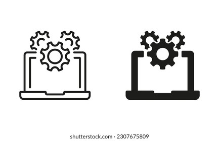 Computer System Update Line Silhouette Icon Stock Vector (Royalty Free ...