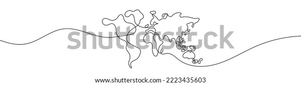 Continuous Line Drawing World Map One Stock Vector (Royalty Free ...
