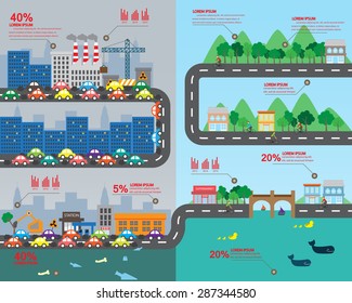 countryside and big city infographic elements. Environmental risks and pollution with sustainable living. for background, layout, banner, diagram, web design, brochure template. Vector illustration स्टॉक वेक्टर