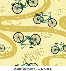 Cute Vector Seamless Pattern Bicycles Paths: vector de stock (libre de ...