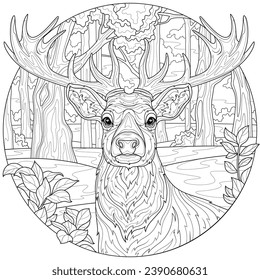 Deer .Coloring book antistress for children and adults. Illustration isolated on white background.Zen-tangle style. Hand draw స్టాక్ వెక్టార్