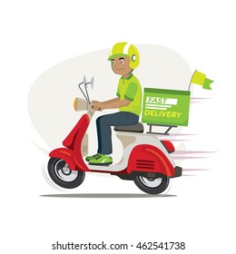 Delivery Man Ride Scooter Motorcycle Cartoon Vector illustration  - Vector στοκ