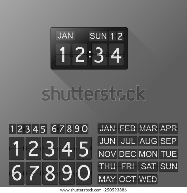 Flip Clock Calendar Separate Digits Months Stock Vector (Royalty Free