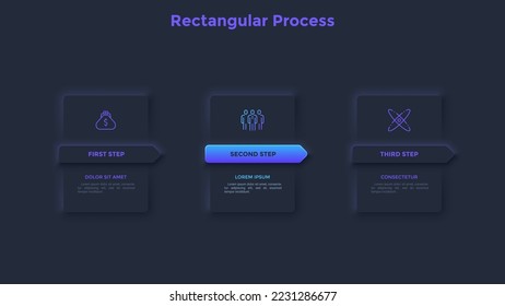 Flowchart Three Rectangular Elements Cards Arranged Stock Vector ...