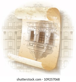 Grunge Architectural Background Rolls Drawings Vector Stock Vector ...