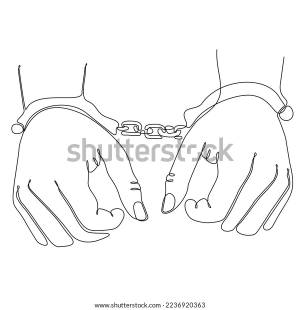 Handcuffed Line Drawing Continuous Line On Stock Vector (Royalty Free