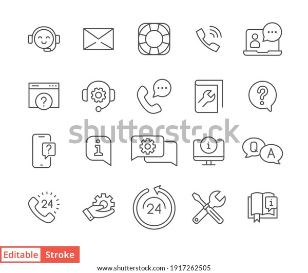 Help Support Line Icon Set Simple Stock Vector (Royalty Free ...