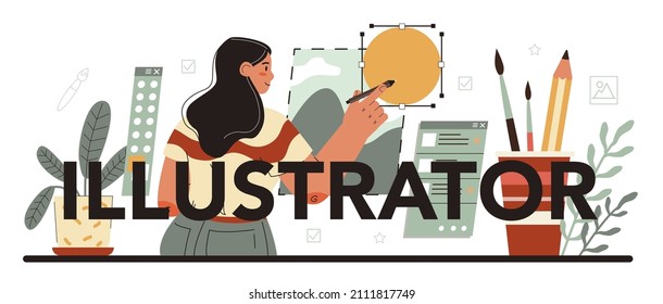 Illustrator Typographic Header Designer Drawing Pictures Stock Vector