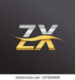 GOLD公式アカウントID記載 Initial Letter Logo Zx Company Name Stock Vector (Royalty
