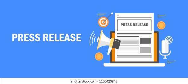 Internet press release, online news , digital media advertising flat vector illustration with icons and texts Stock Vector