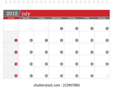 July 2015 planning calendar – Stockvektorgrafik