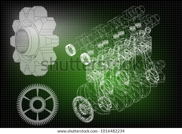 Machine Building Drawing Car Engine Gears Stock Vector (Royalty Free ...