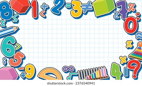 Math Border Notebook with Checkered Background and Math Objects illustration Stockvektor