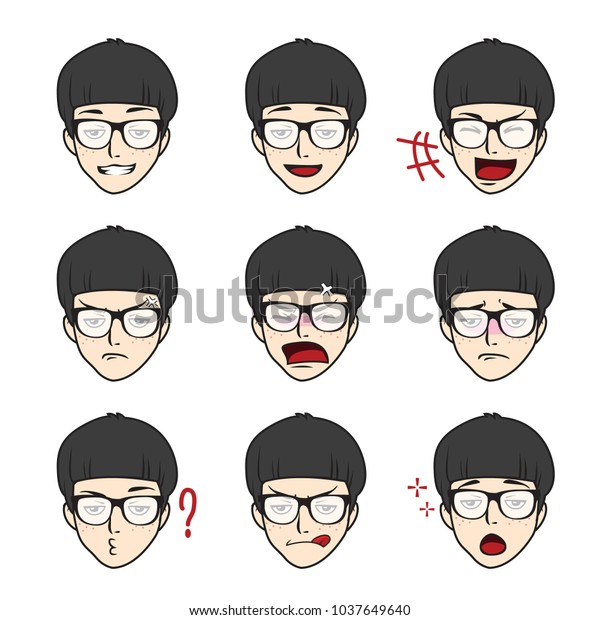 Nerdy Geek Character Face Expressions Vector Stock Vector (Royalty Free