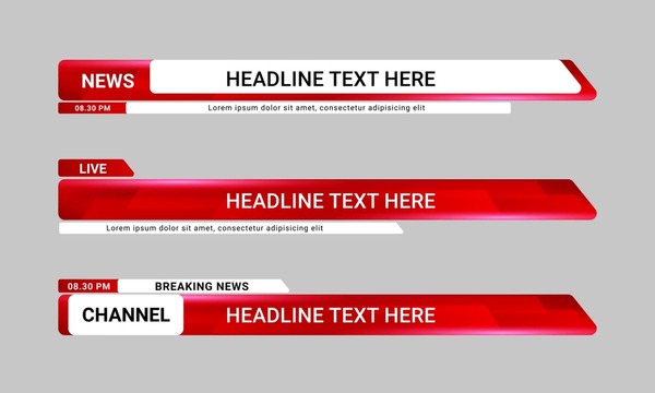 Newscast Untere dritte Banner-Vektorgrafik. Set Set mit unteren dritten Balken-Vorlagen für News, Sport-News im Fernsehen, Video und Medien online – Stockvektorgrafik